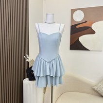 캉캉 원피스 봄여름 이중 탱크톱 스커트 심플한 허리 짧은