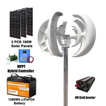 가정용 수직 풍력 터빈 발전기 MPPT 충전 컨트롤러로 시작하는 저소음 속도 풍차 2000W 2kw 12V 24V 48V, With Battery System, 1000w