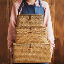 빈티지 우드박스 라탄수납함, 내추럴베이지(소)