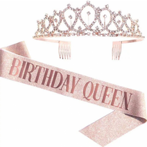 미스코리아띠 생일 어깨띠 생일띠 소품 파티 단체 가족 여행 인증샷 사진 커플, 로즈골드퀸 어깨띠