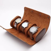 시계 여행 케이스 - 남성 및 여성용 롤 여행용 3개의 시계용 가죽 벨벳 내부 모든 손목 스마트 워치에 적합 브라운, Bronze