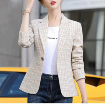 여성 트위드 기본 자켓 허리 라인 슬림 날씬핏 정장 면접 테일러드 카라 버튼 정장