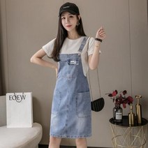 수입원피스 수입의류 여성 데님 드레스 여름 블루 진 캐주얼 전체 한국어 스타일 주머니 스트랩