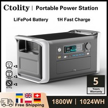 캠핑용 배터리 Ctolity European 휴대용 파워 스테이션 충전 태양열 발전기 외부 220V 에너지 저장 공급 야외 캠퍼밴 RV 1000W, 16.1800W 1024WH - 220V EU PLUG