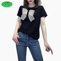 SHENGBO리본 레이스 여성 예쁜 티셔츠 (최대 2XL) 여성 여름 오버사이즈 티셔츠
