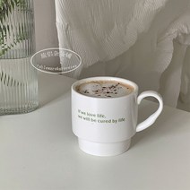 프렌치 그린 레터링 머그컵 라떼 홈카페컵 예쁜 도자기컵 카페 인테리어, 단일