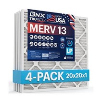 BNX 50.8x50.8x2.5cm20x20x1인치 MERV 13 에어 필터 4팩 미국 제조 높은 플리츠 카운트 저압 드롭 HVAC AC 퍼니스 필터는 꽃가루 곰팡이 박테리아 연기