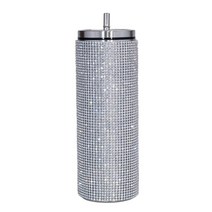 다이아몬드 블링 절연 컵 텀블러 및 차 음료 용기 실내 전자 실외용 반짝이 물병, 7.5x21.5CM, 스테인레스 스틸, 은