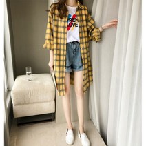 화이트블라우스 린 실크 새틴격자 무늬 블라우스 여성 긴 소매 얇은 섹션 태양 보호 롱 스커트 플러스 사이