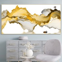 돈들어오는 배산임수 한국화 산수화 동양화 그림 액자 거실 안방 풍수 인테리어, 04번 아트픽 골드 산수화, 블랙(고급캔버스출력), 초대형    60cm x 120cm