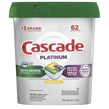 Cascade 캐스캐이드 플레티넘 플러스 식기 세척기 세제 62팩 액션 팩 레몬 Platinum Plus Dishwasher Detergent Actionpacs Lemon, 1세트