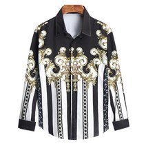 봄가을 클래식 바로크 남성 고퀄리티 감각 개성 궁중 플라워 프린팅 인싸템 와이드 루즈핏 건달카리스마 와이셔츠