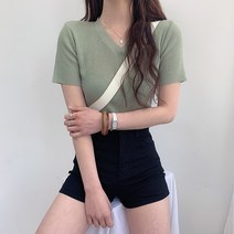 인디우드 (11color) 썸머 단추 골지 브이넥 반팔니트