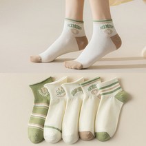 워더미 여성용 봄 여름 러블리 라임 크림 단목 5P 양말 W749