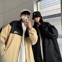 커플점퍼 봄가을 계절 패치워크 코트 남자 BF 하라쥬크 무드 와이드 루즈핏 트렌드 야구복 4095114131, 2XL, K616# 블랙
