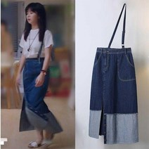 데님 멜빵치마 가족 지 이름 담 송운 리첨첨 같은스타일 의류 끈나시 슬립 화이트 티셔츠상의 여성 2196024194, 국방색 M
