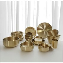 [쿠커스 판다] 골드 티타늄 식기세트 스텐 접시 스탠 그릇 (합식기 면기 탕기 뚝배기 반찬기 원형접시 고기접시 수정과기 물컵 ) 한정식기 한식기, 7) 이중 복사라 27cm