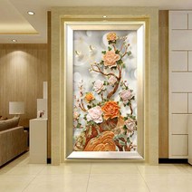 현관 사무실 모란 구슬자수 재물운 인테리어 비즈 공예 보석십자수 재료 세트 diy, 90×160cm 전체 원형 큐빅