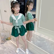 CIUUC 소녀 정장 아동복 2022 여름 소녀 옷 어린이 반팔 꽃 운동복 어린이 투피스 정장