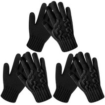 ONESING 3 Pairs Winter Gloves for Men Warm Mens Touchscreen Knit Cold Weather Black [미국 직배송], Black-3pairs