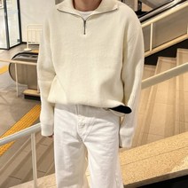 부드럽고 포근한 캐시미어 하프집업 니트 카라 무지 오버핏 긴팔 두툼한 이너 겨울 가을 남친룩 커플