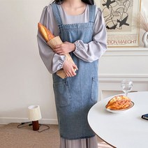 데님 앞치마 예쁜 에이프런 청 앞치마, 라이트블루, 1개