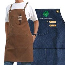 (무료 자수각인) 빈티지 캔버스 앞치마_ 카페 공방 방수 바리스타, 브라운, L, 1개
