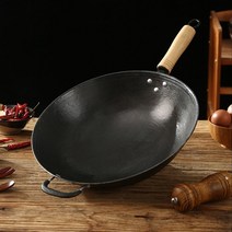 인덕션용 무쇠 후라이팬 가스렌지 공용 무쇠 짬뽕 치킨 찜 팬 웍 전통 중화 냄비, 36CM 둥근 바닥(뚜껑 포함)