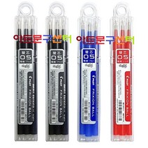 PILOT 프릭션 지워지는 노크식 단색 볼펜 0.5mm 리필심 3본입 x 4개, 혼합4개(블랙2레드1블루1)