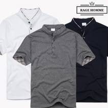 레이지옴므 남성 여름 체크 차이나 반팔 카라티셔츠