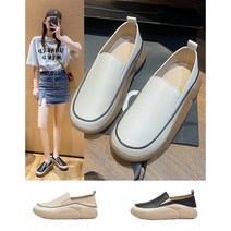 prosekor 라운드 빈티지 여성 가죽 플랫 슈즈 4.5cm 통굽 펌프스 송편 통굽 스니커즈