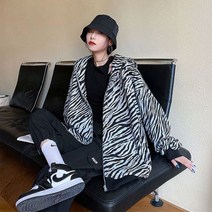 크롭 바람막이 자켓 용 얼룩말 프린트 후드 재킷 커플 루즈한 하이 스트리트 멋진 소녀 시크한 지퍼 코트 Ins
