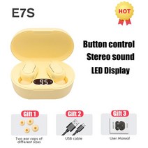 오리지널 E7S 무선 블루투스 헤드셋 아이폰 호환 샤오미 완전무선 이어폰 헤드폰용 LED 디스플레이 이어 버드, [06] Yellow Earbuds