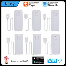 누수센서 스마트안전장비 누수경보기 Tuya 스마트 와이파이 누수 감지기 밸브와 호환되는 tuya 워터 센서 80db 알람 스마트 홈 제어 보안 보호, 1개