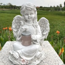 정원조형물 하얀 천사 장식 가정 태양열 송진 조각상 공예, 1.Angel girl