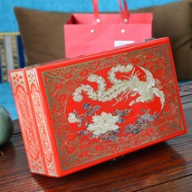 봉채함 부모님 선물 보관 보석 미니 혼수 봉황, 장방형 붉은 바탕에 봉황희 모란놀이