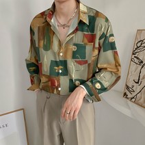 남성용 화려한 꽃 패턴 긴팔 셔츠 하늘비즈 A31 C363A597