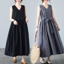 4050대 미시 중년여성 빅사이즈 민소매 벨트 롱원피스 weizhi