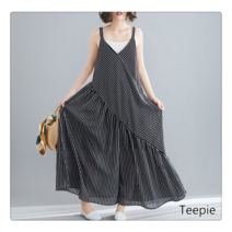 티피/Teepie 여름 빅사이즈 시폰 와이드 팬츠 와이드 스트라이프 나시 점프슈트