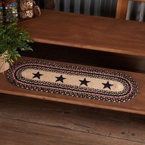 VHC Brands Colonial Star 계단 트레드 러그 주트 블렌드 타원형 탠 블랙 레드 21.6 x 68.6cm(8.5 x 27인치)