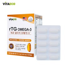 에코 식물성 알티지 rtg 오메가3 미세 조류 해조류 3세대 식약처 인증 epa dha 1100mg 비타민d 임산부 저온 추출 초임계 오메가쓰리 추천 60 캡슐, 1