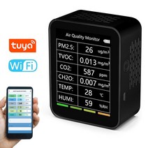 공기질측정기 가정용 다기능 대기질 검출기 PM2.5 TVOC CO2 CH2O 온도 습도 감지 분석기, Black-WiFi type