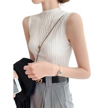 JUSTFEELING 여성 아이스 냉감 니트 나시 반폴라 민소매 티셔츠 무드 이너티 기본티 탑상의