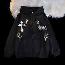 후드집업 Boozrey 캐주얼 편지 인쇄 빈티지 지퍼 후드 여성 긴 소매 후드 스웨터 고스 streetwear 자켓 코트 y2k