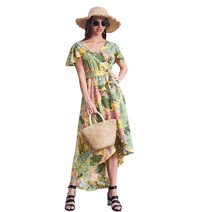 여성 불규칙 드레스 여름 Boho 빈티지 파티 인쇄 드레스 우아한 해변 긴 쉬폰 드레스