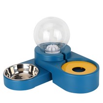 강아지 밥그릇 자동식수기 고양이 애완동물 먹이 그릇, 구형(스테인리스)-딥블루