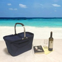 야외 피크닉 바구니 기능 공급 그물 빨간색 봄 쇼핑 쇼핑 바구니 휴대용 쇼핑 바구니 접이식 절연 바구니, 큰 진한 파란색 패턴 50cm * 28cm * 26cm