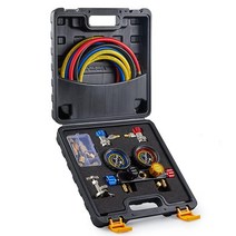 Orion Motor Tech 4방향 AC 게이지 세트 R410a R22 R134a 냉매용 AC 매니폴드 게이지 세트 1.5m(5피트) 호스가 있는 밸브 자동차 AC 게이지 4