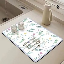 커피머신매트 북유럽 스타일 봄과 여름 꽃 시리즈 플레이스 매트 패션 흡수성 식기 배수 패드 빠른 건조 커피 머신, 8