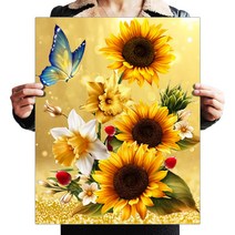 ZOZI액자 캔버스형보석십자수 Diy세트 라운드 비즈 40 X 50cm200 핫 제품, ZF17.재물해바라기 1, 40X50cm